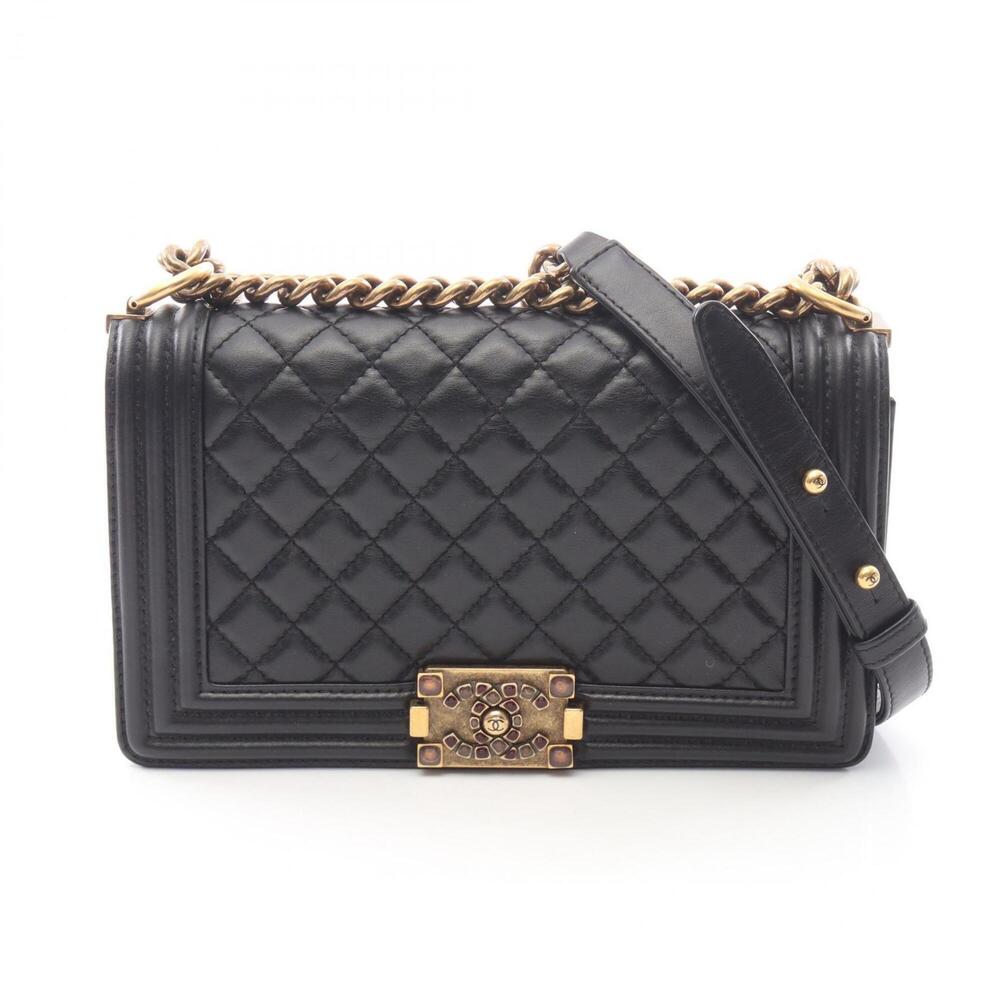Chanel Boy Shoulder Bag Handbag Leather Women's Black A67086